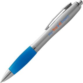 Kugelschreiber Nash silber mit farbigen Griff als Werbeartikel