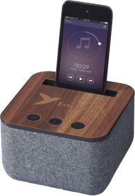 Shae Stoff und Holz Bluetooth® Lautsprecher als Werbeartikel