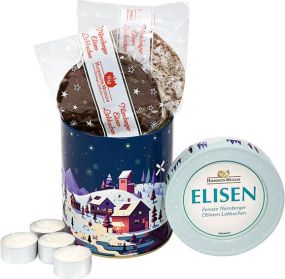 Windlichtdose mit Nürnberger Elisen-Lebkuchen als Werbeartikel