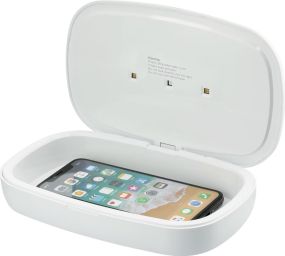 Capsule UV Smartphone Sterilisator mit kabellosem 5 W Ladepad als Werbeartikel