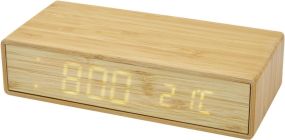 Minata kabelloses Bambus-Ladegerät mit Uhr als Werbeartikel