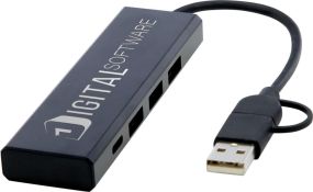 Rise USB 2.0 Hub aus recyceltem RCS Aluminium als Werbeartikel