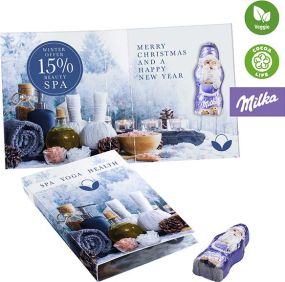 Süßes Briefchen mit Milka Mini Weihnachtsmann als Werbeartikel