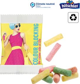 Mini HITSCHIES Kaubonbons Sauer MIX im Papiertütchen als Werbeartikel