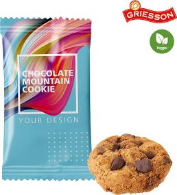 Chocolate Mountain Cookies im Flowpack - kleine Menge - inkl. Werbedruck als Werbeartikel