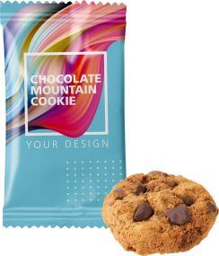 Chocolate Mountain Cookies im Flowpack - kleine Menge als Werbeartikel