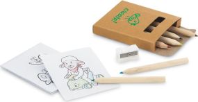 Malset Anim mit Buntstiften, Bleistiftspitzer und Malkarten als Werbeartikel