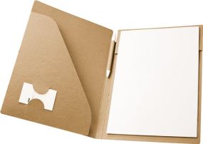A4-Schreibmappe aus Karton mit einem unlinierten Schreibblock Poe als Werbeartikel