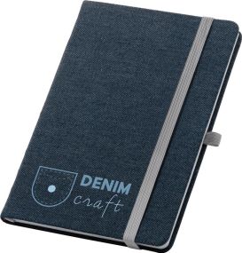 A5-Notizbuch aus Denim-Gewebe mit unlinierten Blättern Denim als Werbeartikel