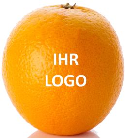 Orange mit Logo als Werbeartikel