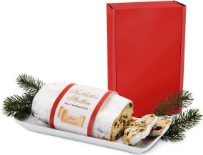 Präsenteset: Christstollen im roten Geschenkkarton als Werbeartikel