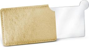 Taschenspiegel aus Edelstahl, im Etui als Werbeartikel
