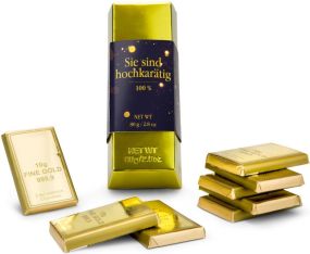 Goldbarren, 80 g Schokolade als Werbeartikel