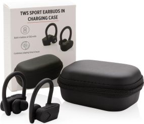 TWS Sport-Ohrhörer mit Ladebox als Werbeartikel