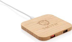5W-Wireless-Charger aus Bambus mit USB als Werbeartikel