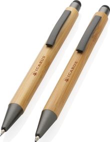 Modernes Bambus-Stifteset in Box als Werbeartikel