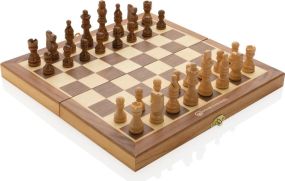 Faltbares Schachspiel aus Holz als Werbeartikel