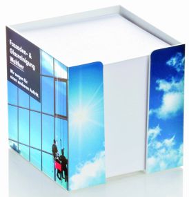 Zettelbox Standard mit Digitaldruck als Werbeartikel