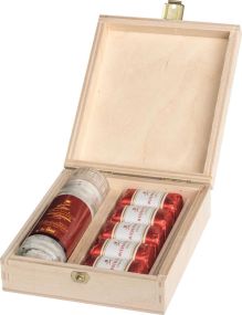 Holzbox mit süßen Mini Mühlen & Niederegger Klassiker/Happen - inkl. individuell gestaltetem Etikett