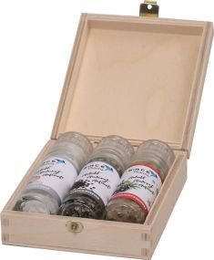 Holzbox mit süßen Mini Mühlen - 3er Set - inkl. individuell gestaltetem Etikett