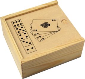 Karten und Würfelspiel in Holzbox Myriam als Werbeartikel
