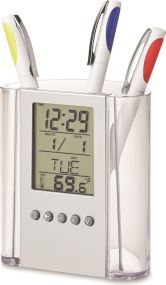 Uhr/Thermometer als Stiftehalter als Werbeartikel