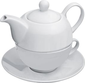 Teekanne (400 ml) mit Tasse (200 ml) und Untersetzer als Werbeartikel