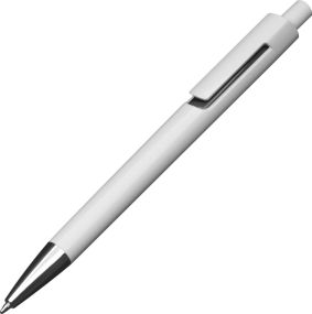 Katalog-Nr.: 3537 Weißer Kugelschreiber mit farbigen Applikationen als Werbeartikel