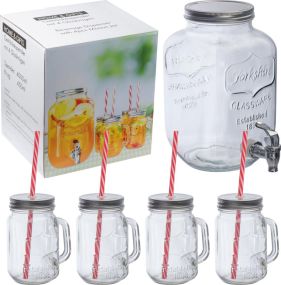 Set aus Getränkespender und 4 Glaskrügen als Werbeartikel