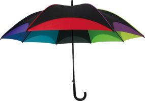 Automatik-Regenschirm in Regenbogefarben als Werbeartikel