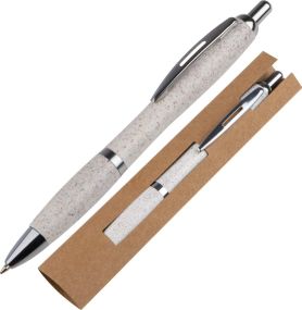 Kugelschreiber aus Weizenstroh mit silbernen Applikationen als Werbeartikel