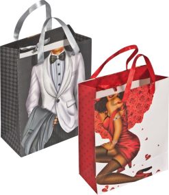 Geschenktüte Mann/Frau mit Steinchen als Werbeartikel