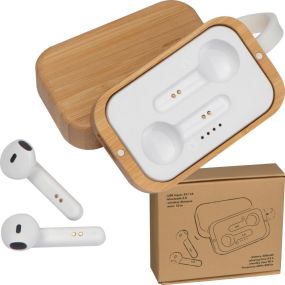 Bluetooth Kopfhörer in einer Bambusbox als Werbeartikel