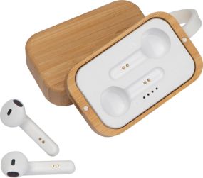 Bluetooth Kopfhörer in einer Bambusbox als Werbeartikel