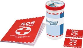 SOS-Info-Dose individuelle Banderole und Deckelaufkleber