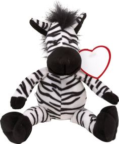 Plüsch Zebra Lorenzo mit Herz zum Bedrucken als Werbeartikel