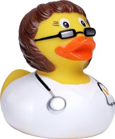Quietsche-Ente Ärztin, brünette als Werbeartikel