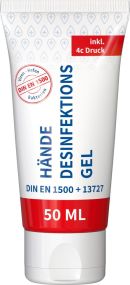 Hände-Desinfektionsgel (DIN EN 1500), 50 ml Tube als Werbeartikel