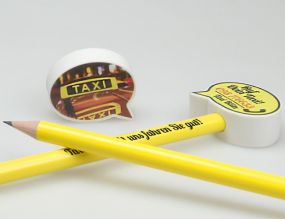 Aufsteck Radiergummi für Bleistifte, Sprechblase als Werbeartikel