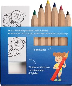 JUMBO Buntstift Memo-Set, inklusive Rundumdruck, Mal- und Spieleset als Werbeartikel