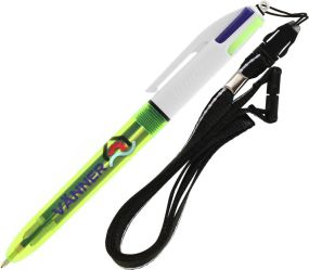 BIC® 4 Colours Fluo Kugelschreiber mit lanyard als Werbeartikel