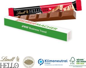 Schokoladen-Stick Lindt HELLO, Klimaneutral, FSC® als Werbeartikel
