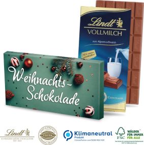 Premium Schokolade von Lindt, 100 g, Klimaneutral, FSC® als Werbeartikel