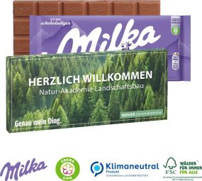 Schokolade von Milka, 100 g, Klimaneutral, FSC® als Werbeartikel