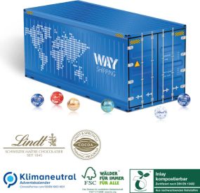 3D Adventskalender Lindt Container, Kompostierbares Inlay als Werbeartikel