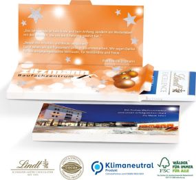 Grußkarte mit Schokoladentafel von Lindt Excellence, Klimaneutral, FSC® als Werbeartikel