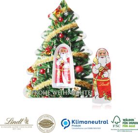 Schokokarte Business Weihnachtsbaum mit Lindt Weihnachtsmann, Klimaneutral, FSC® als Werbeartikel