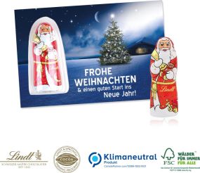Schokokarte Business mit Lindt Weihnachtsmann, Klimaneutral, FSC® als Werbeartikel