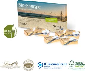 Präsentbox mit Lindt Schokotäfelchen auf Graspapier, Klimaneutral, FSC® als Werbeartikel