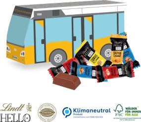3D Präsent Bus mit Lindt Hello als Werbeartikel